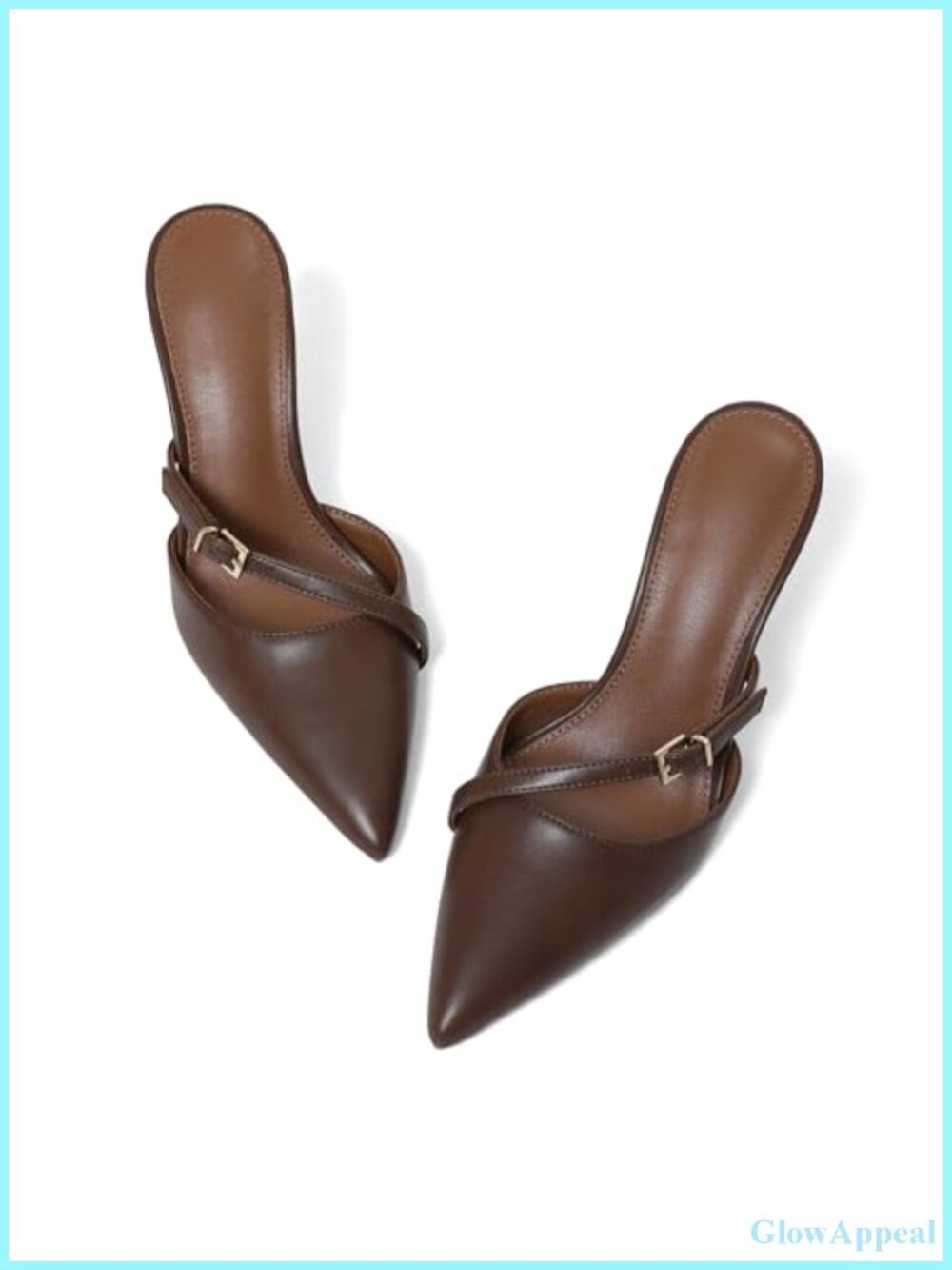 PU Leather Kitten Heel Mules Pointed Toe Buckle Strap Dress Pumps